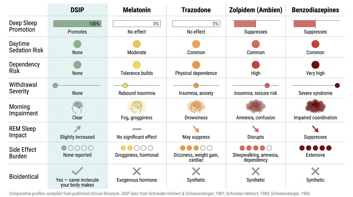 Comparison table: DSIP vs other sleep interventions